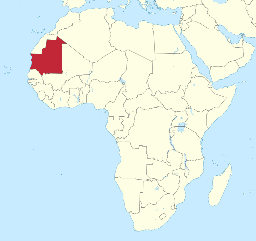 carte pour situer la Mauritanie en Afrique (nord-ouest)